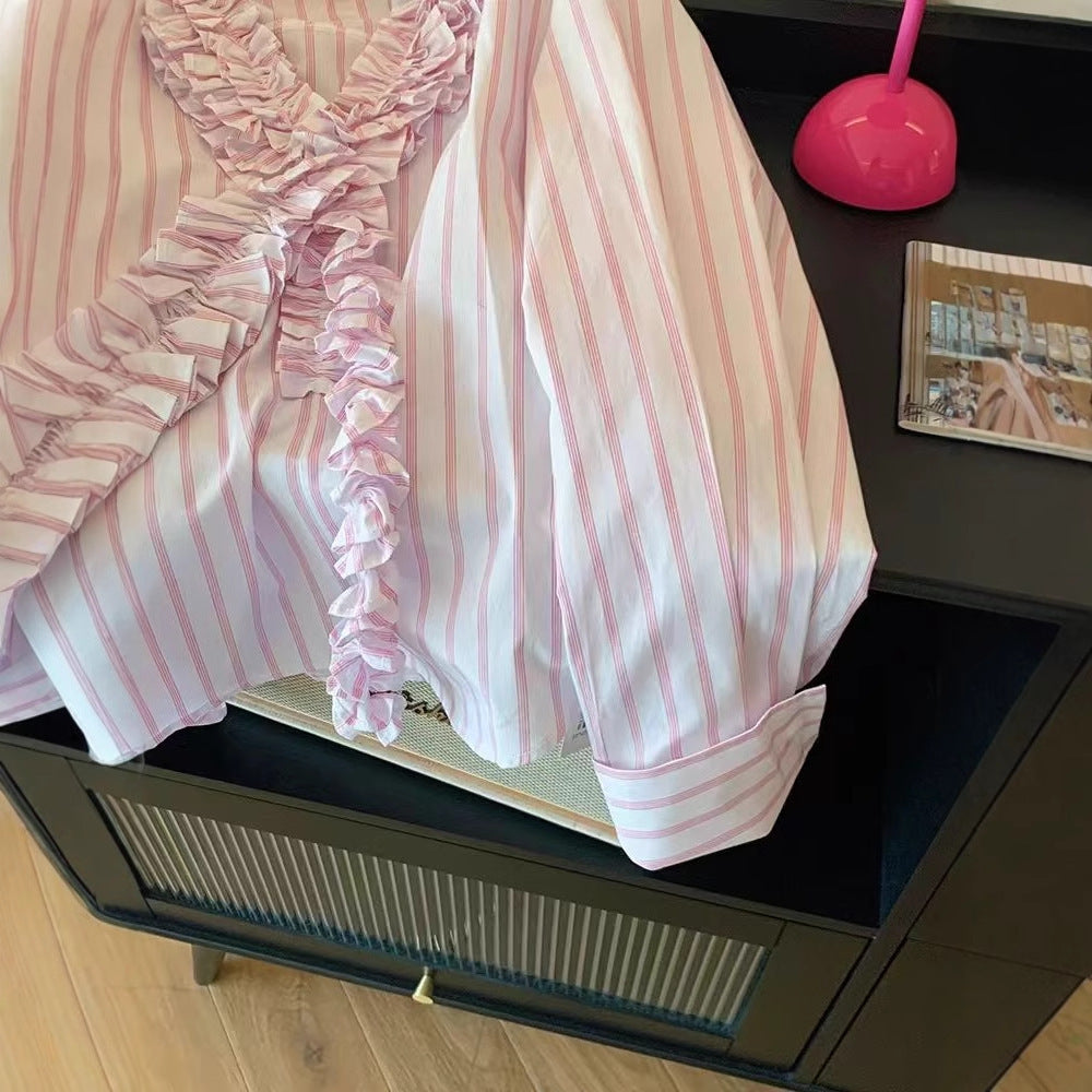 Gestreifte Bluse mit V-Ausschnitt – Bild 6 | LuxeStyle