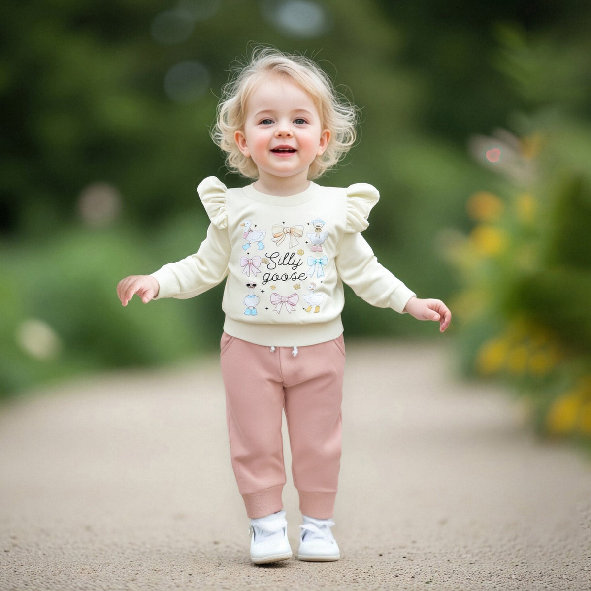 Baby Mädchen Enten- und Buchstaben-Hoodie-Set | LuxeStyle