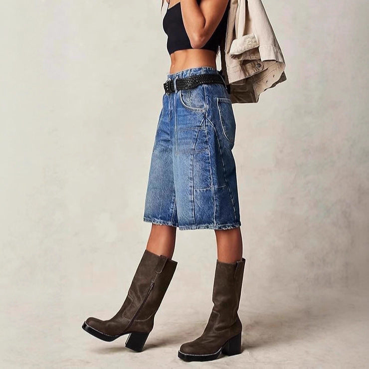 Vintage Blue Cropped Jeans mit geradem Bein