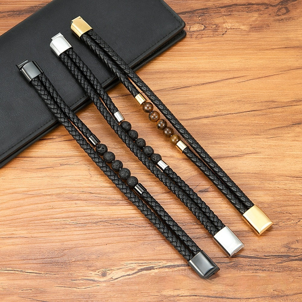Geflochtenes Lederarmband mit Edelstahl – Bild 7 | LuxeStyle