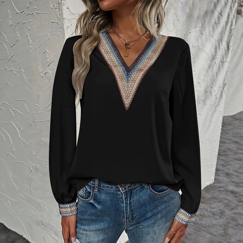Damen Bluse mit V-Ausschnitt & Puffärmeln