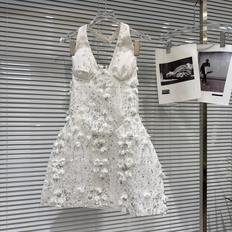 A-Linien-Blumenkleid in Weiss – Bild 4 | LuxeStyle