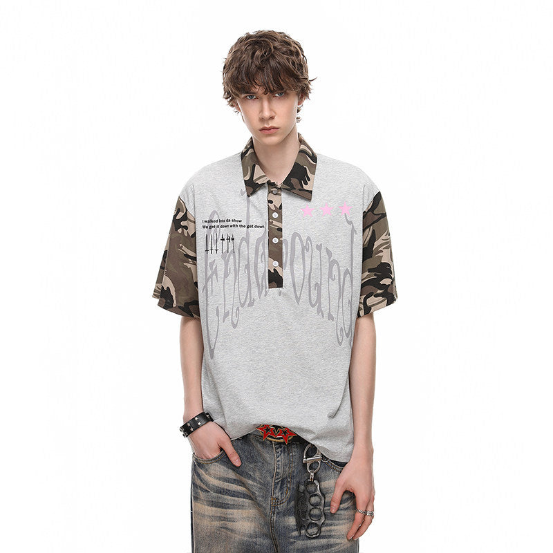 Herren-T-Shirt Camouflage Patchwork Kurzarm