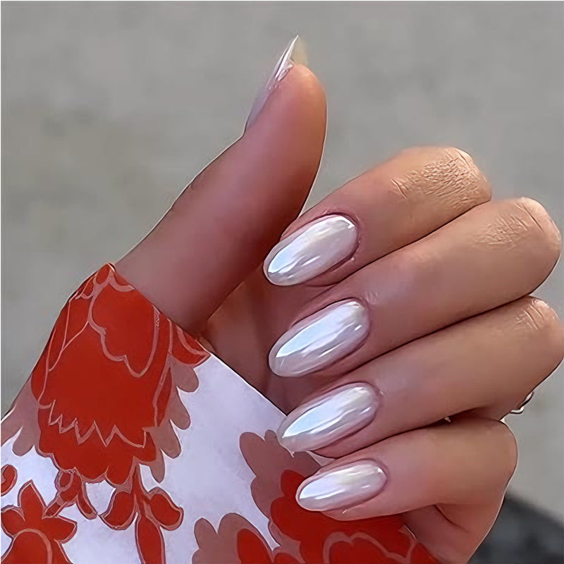 Aurora White Fake Nails – Lange Wasserrohr-Form – Ansicht 2