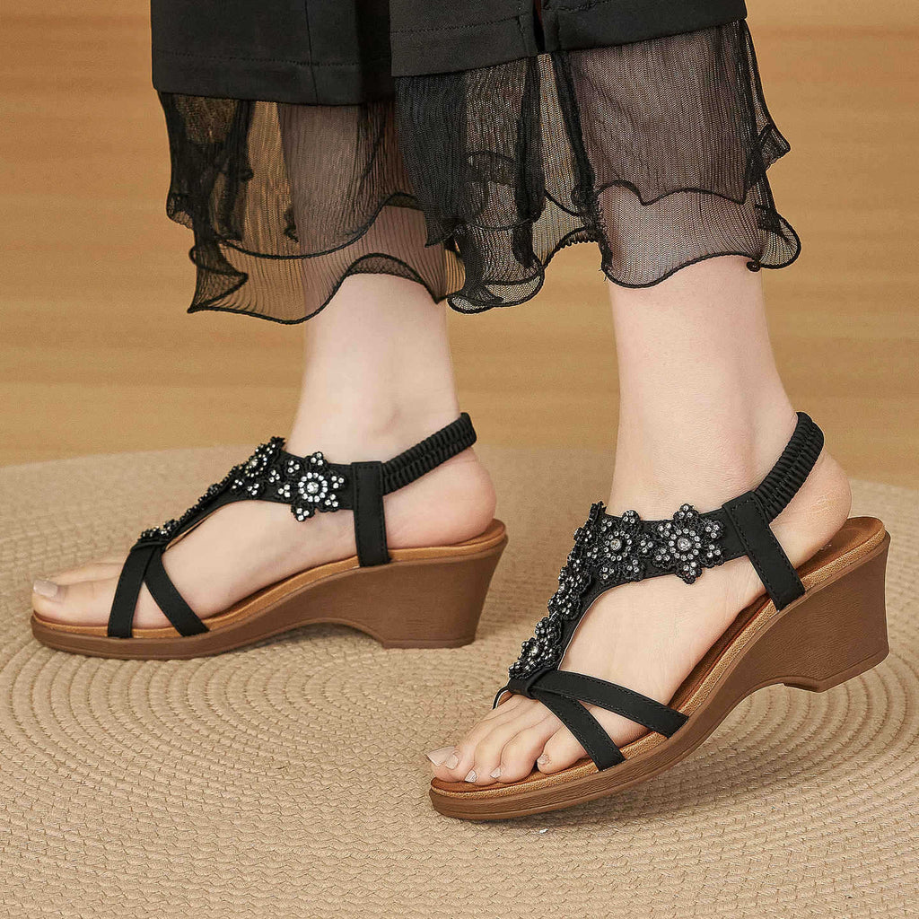 Rhinestenblume Wedge Sandalen