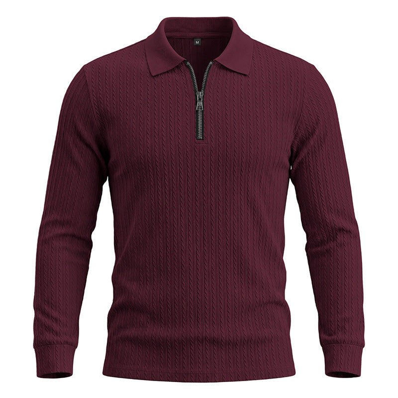 Herren-Langarm-Zip-Polo-Shirt mit Stehkragen