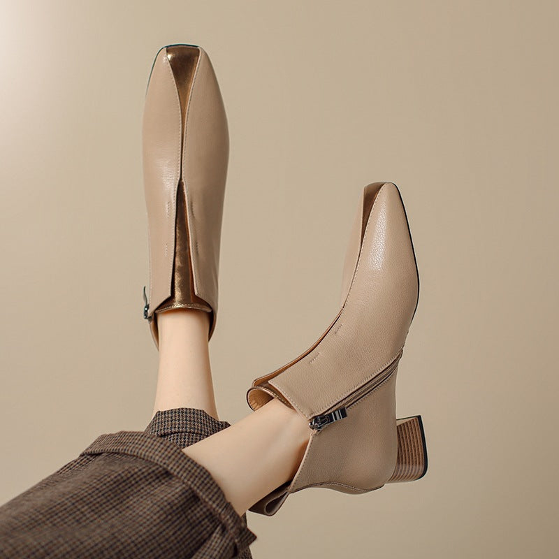 Retro Ankle Boots aus Schafsleder mit Chunky-Absatz