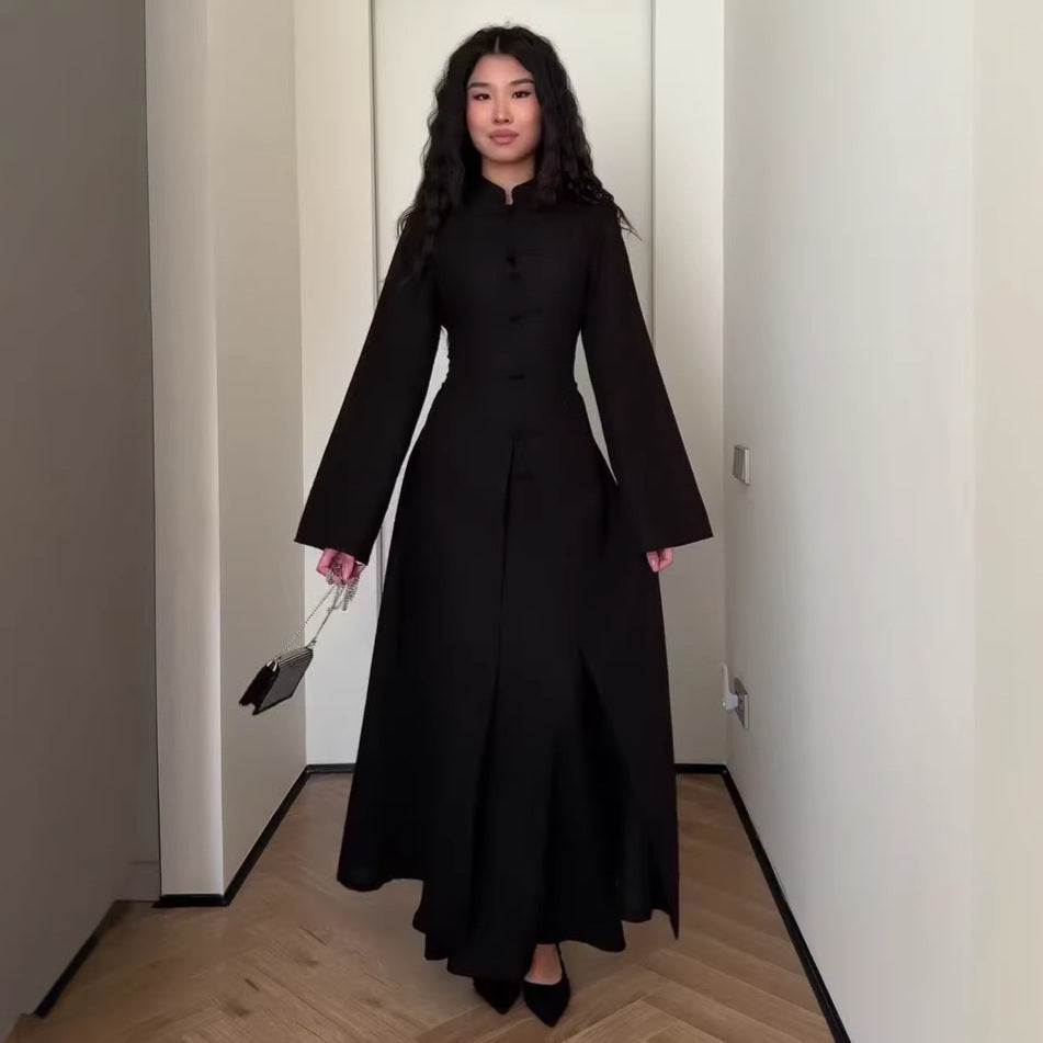 Vintage Langarm-Kleid mit Stehkragen