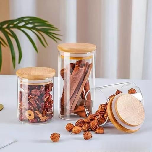Gewürzgläser-Set aus Borosilikatglas mit Bambus