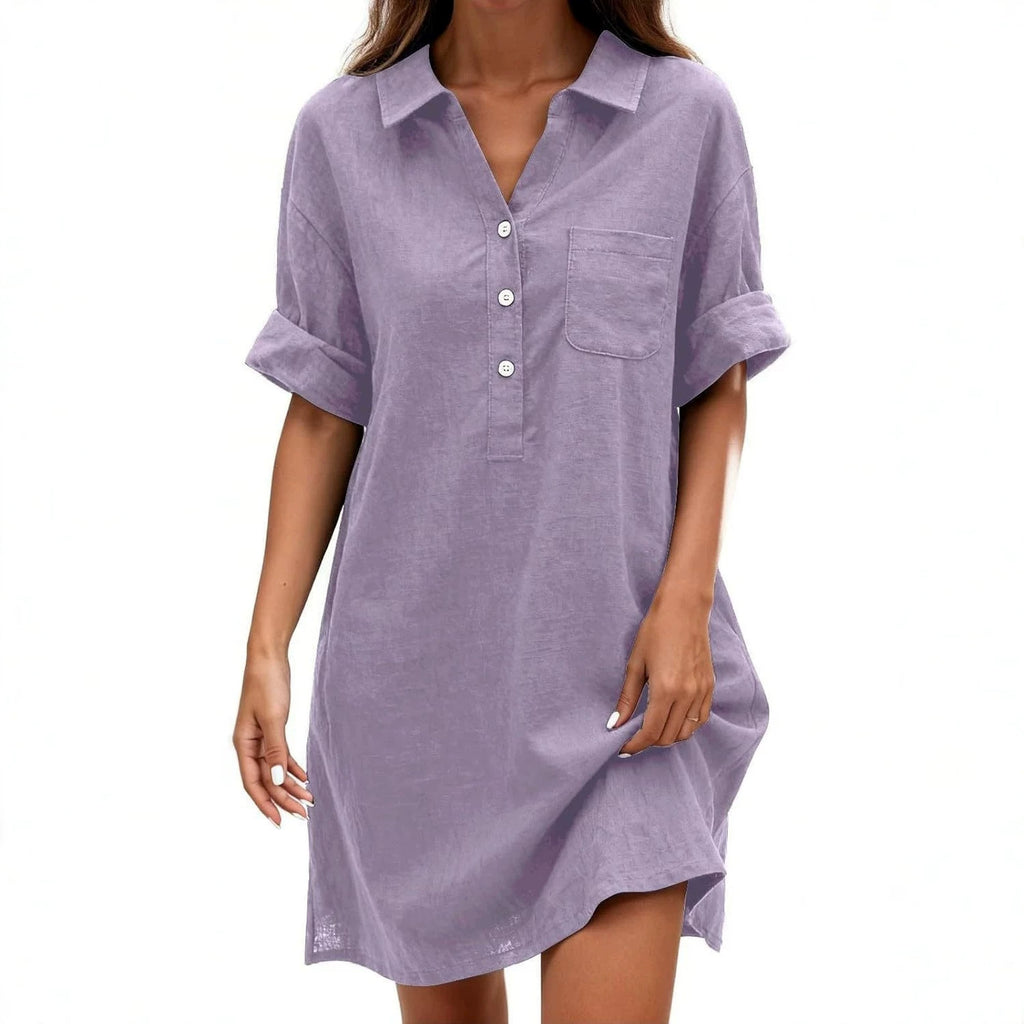 Leinen-Baumwoll-Kleid mit Hemdkragen – Bild 12 | LuxeStyle