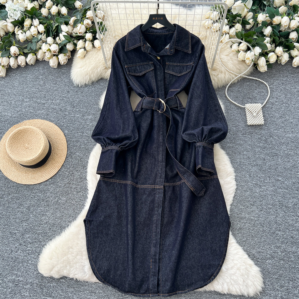 A-Linien Denim-Kleid mit Patchwork-Details – Bild 7 | LuxeStyle