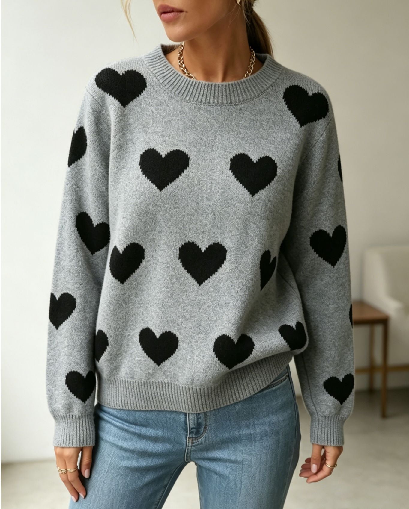 Vielseitiger Langarm-Strickpullover mit Rippenmuster