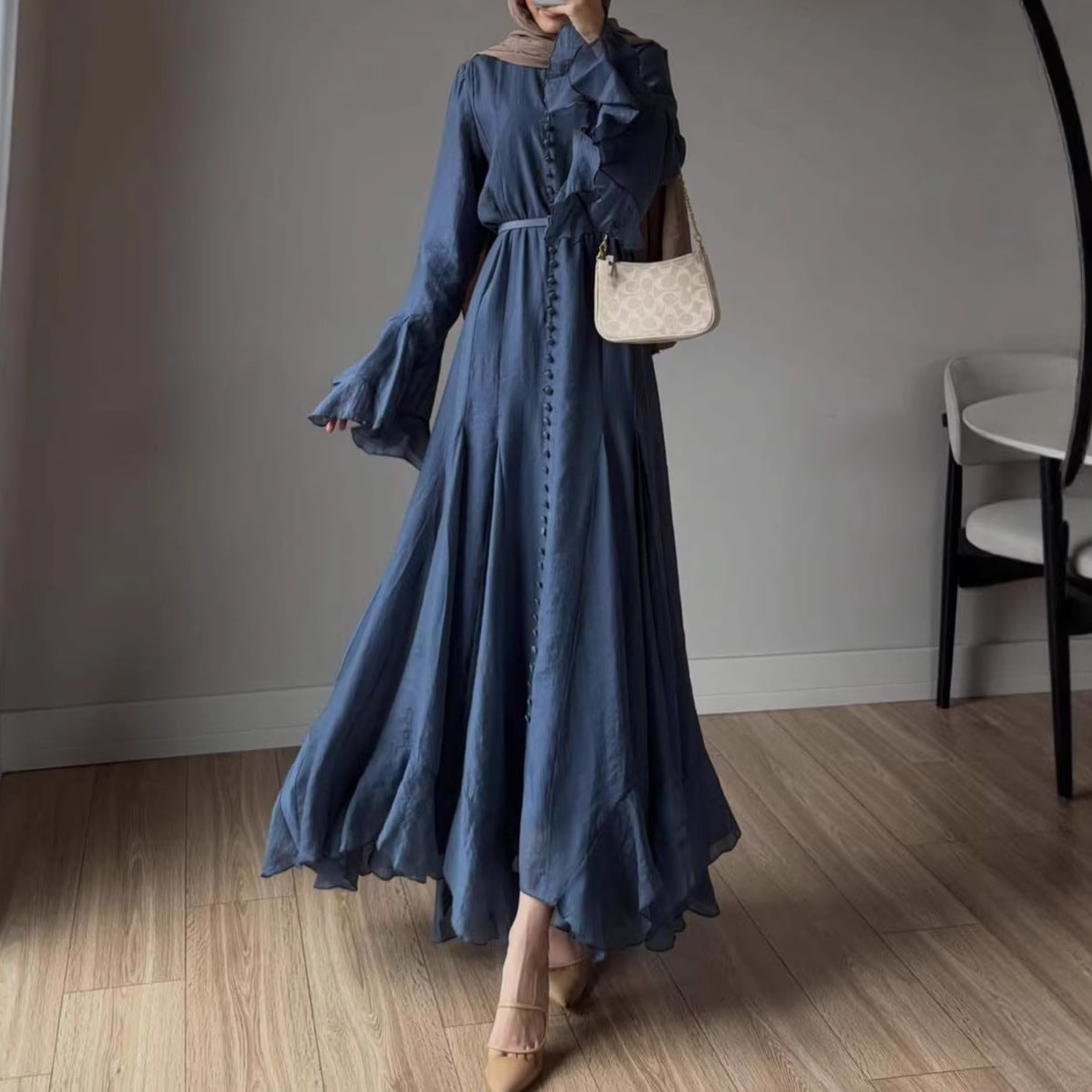 Damen A-Linien Kleid mit ausgestellten Ärmeln
