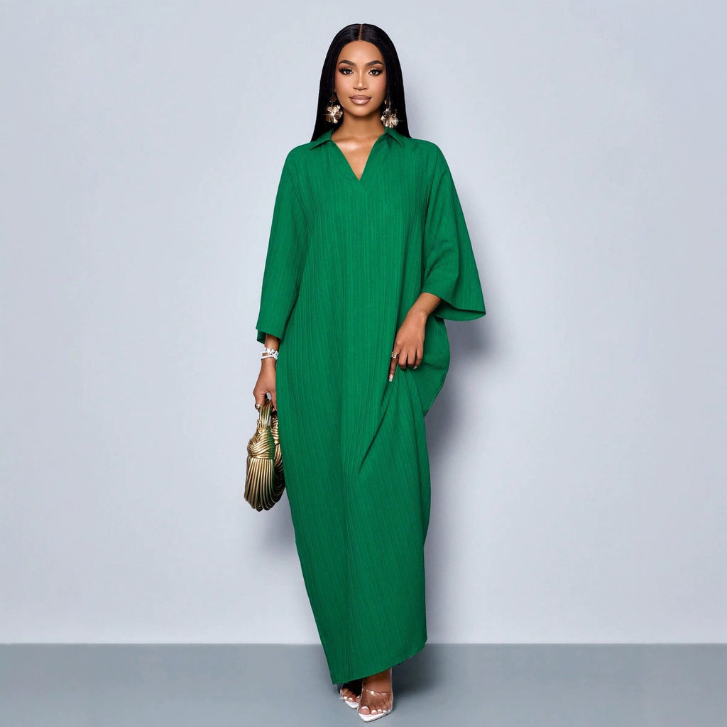 Drapiertes V-Neck Kleid mit Textur