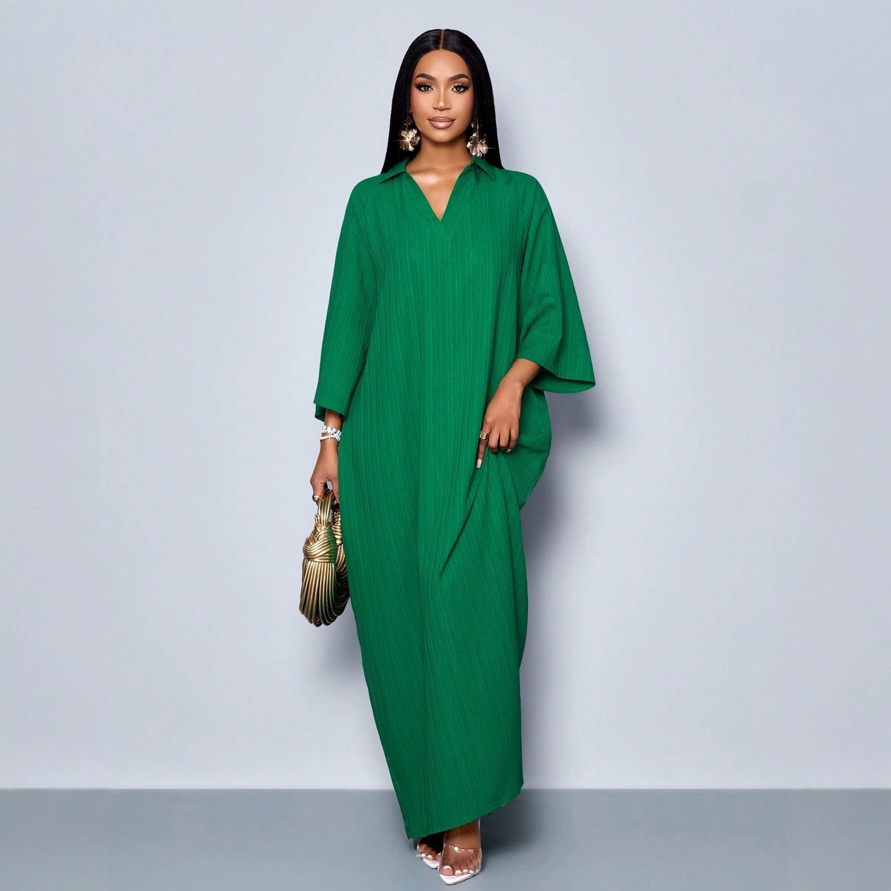Drapiertes V-Neck Kleid mit Textur