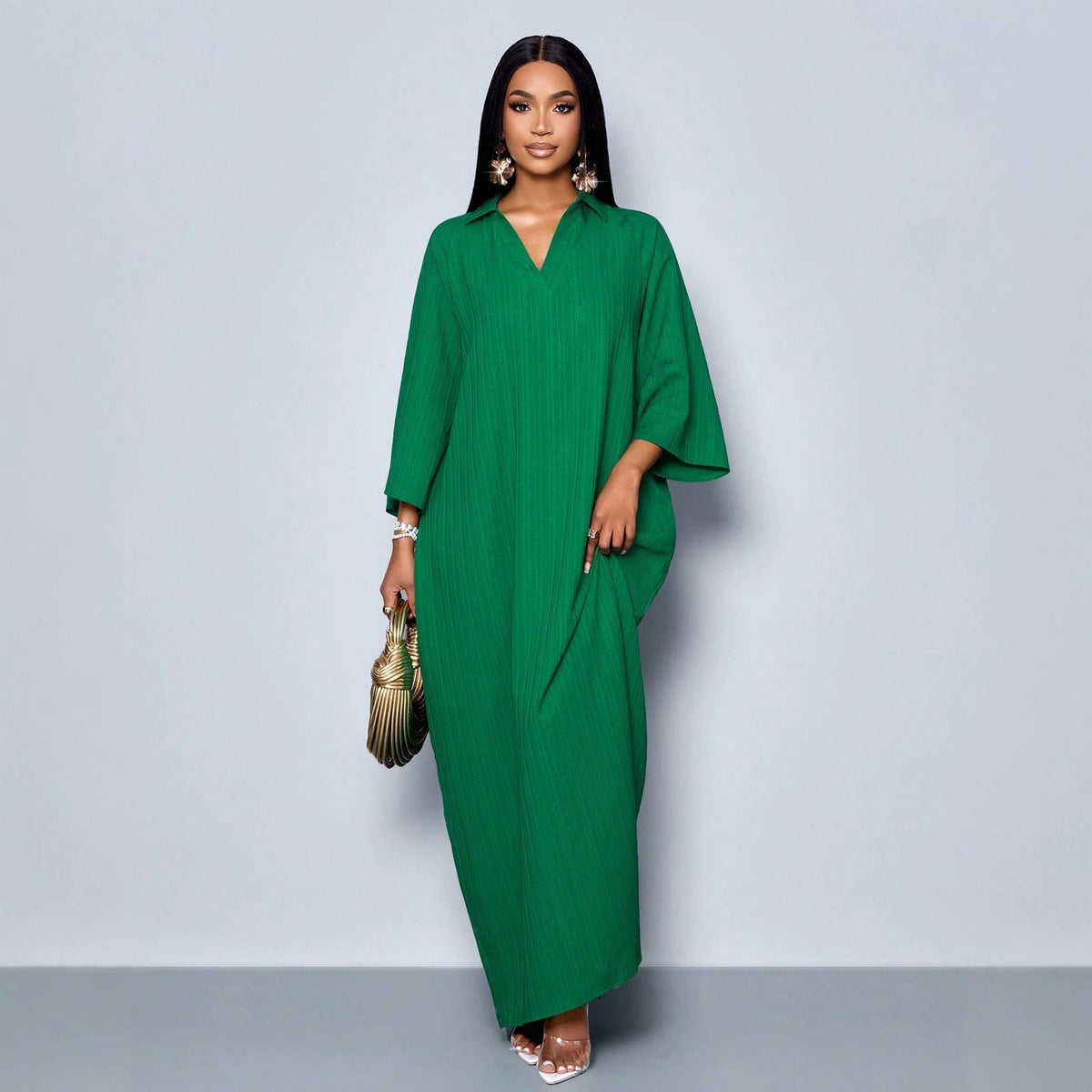 Drapiertes V-Neck Kleid mit Textur