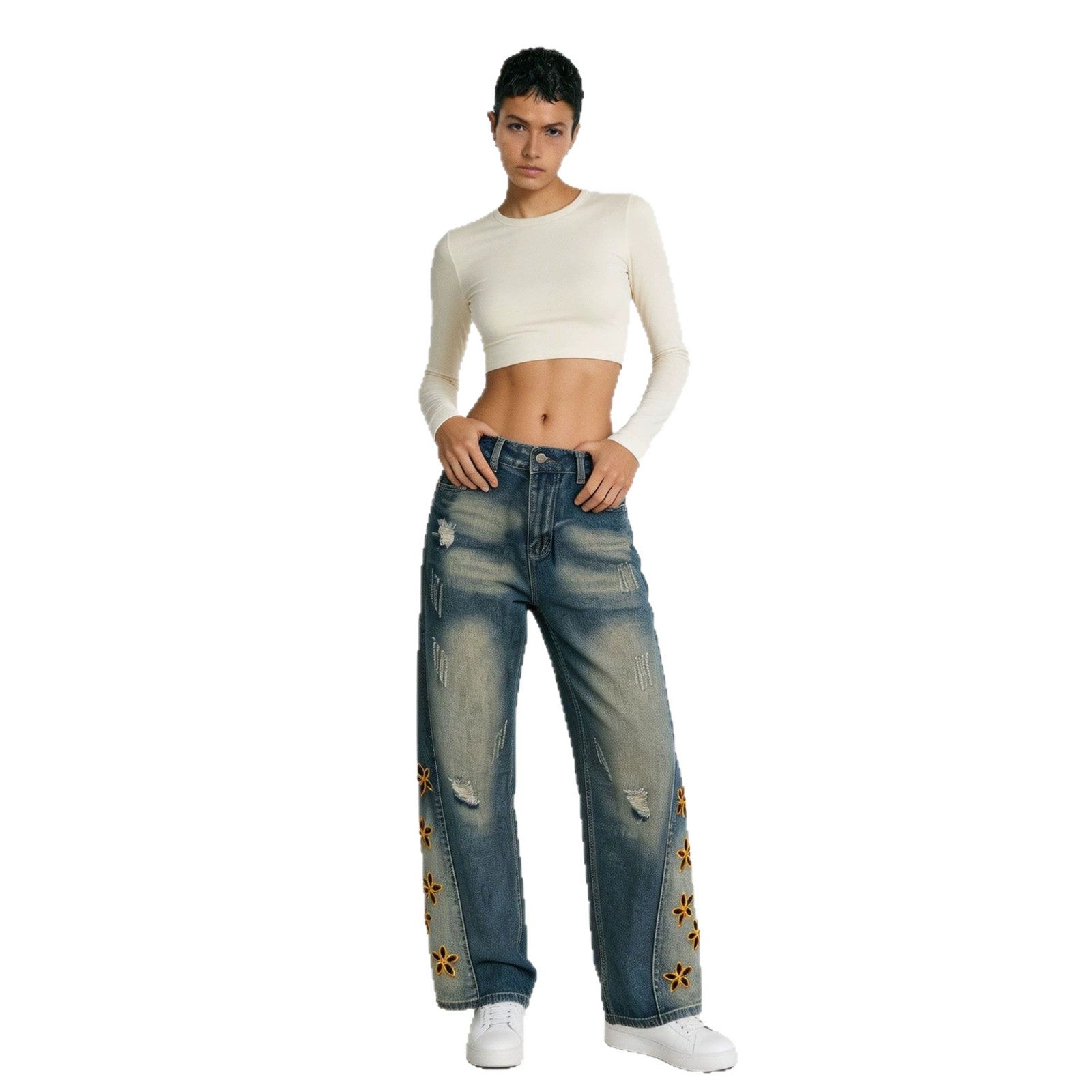 Retro Distressed Damen Jeans