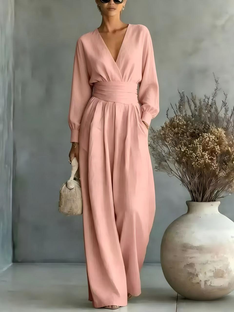 V-Ausschnitt Jumpsuit mit langer Ärmel