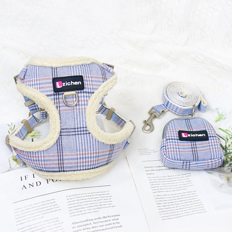 Hundeleine Weste mit Plaid und Fleecefutter