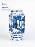 Hexagonale blau-weisse Keramikvase