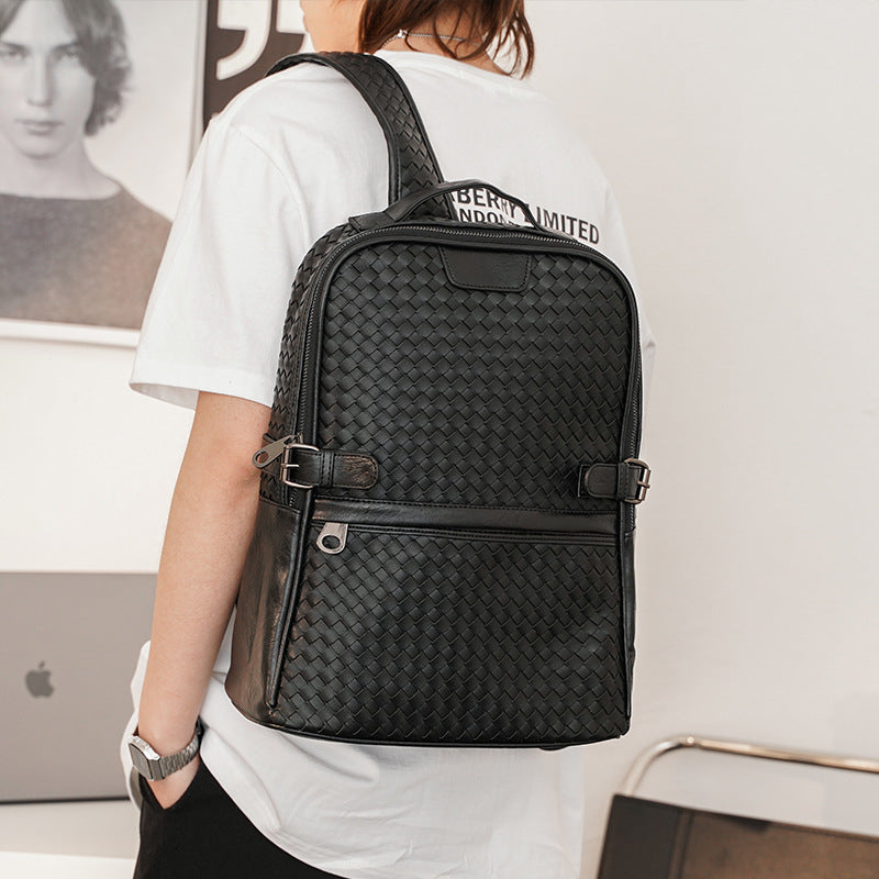 Rucksack aus Kunstleder, geflochten, schwarz – Bild 4 | LuxeStyle