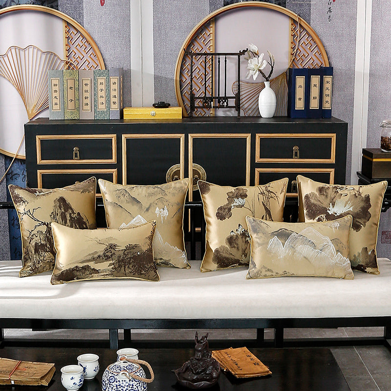 Seiden Jacquard Kissenhülle mit Lotusblatt – Bild 2 | LuxeStyle