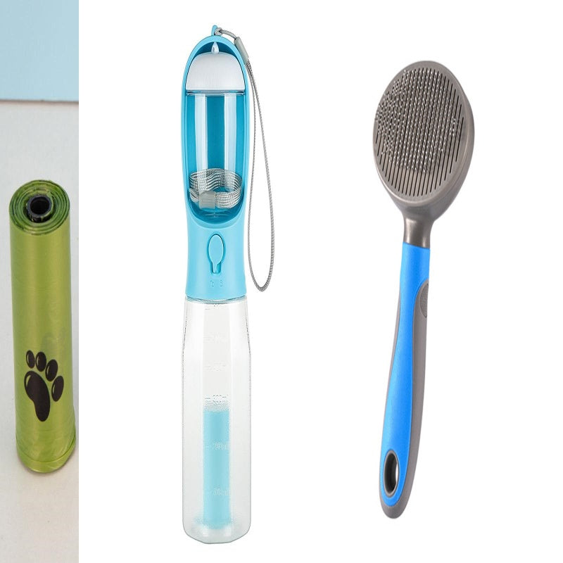 3-in-1 Trinkflasche für Haustiere mit Futter & Kotbeutel