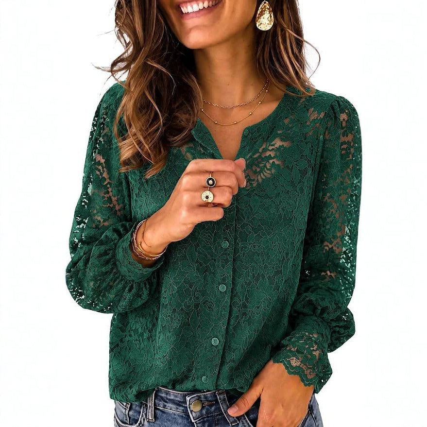 Spitzenbluse mit Knöpfen – Bild 7 | LuxeStyle