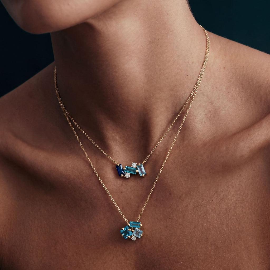 Geometrischer Blauer Diamant-Halsketten-Schmuck