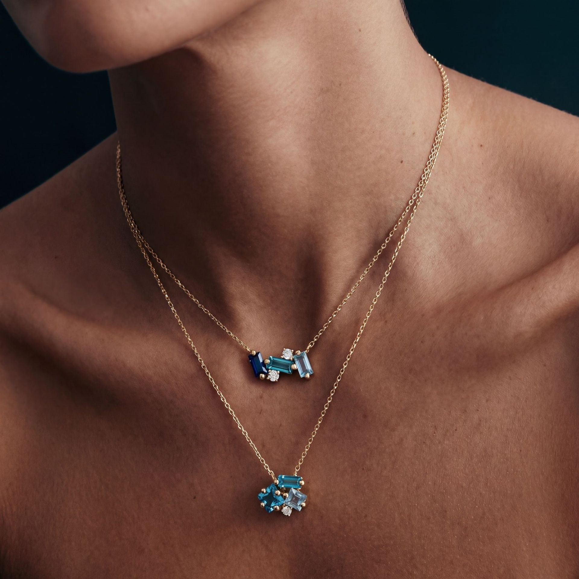 Geometrischer Blauer Diamant-Halsketten-Schmuck