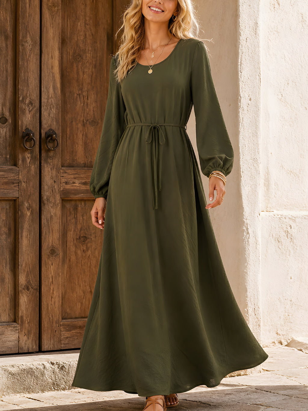 Elegantes A-Linien Kleid in Olivgrün | LuxeStyle