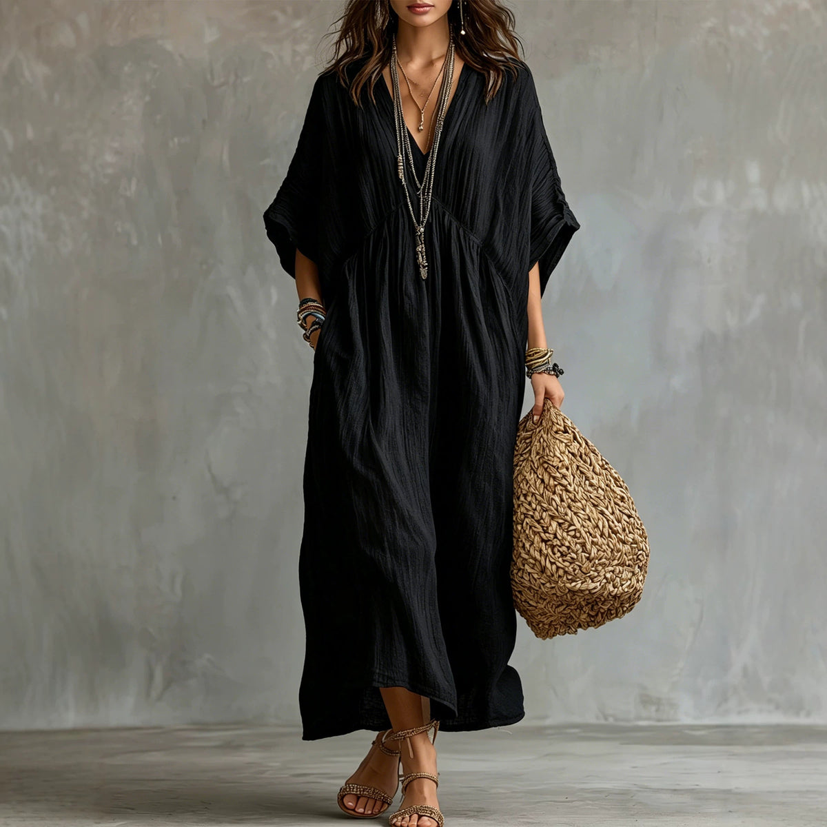 Locker sitzendes Baumwoll-Leinen-Kleid – Bild 4 | LuxeStyle