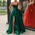 Abendkleid «Aurora» · Satin, Spaghettiträger & Schlitz