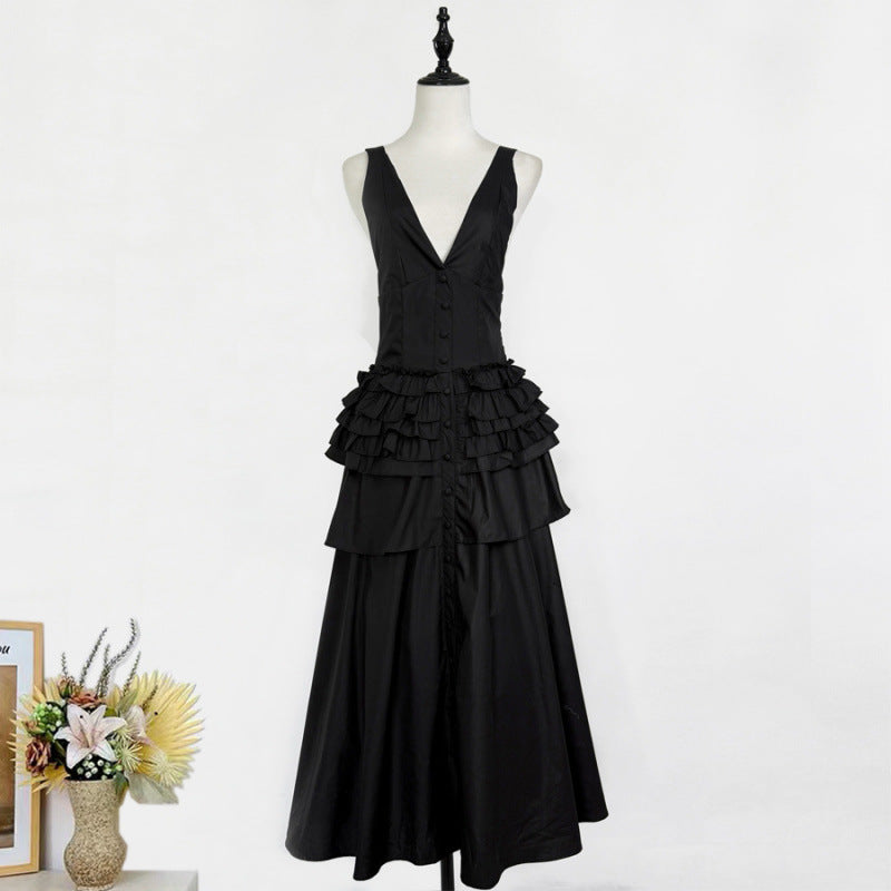 Retro-Stil Halter-Ausschnitt Rüschentier-Midi-Kleid – Bild 1 | LuxeStyle