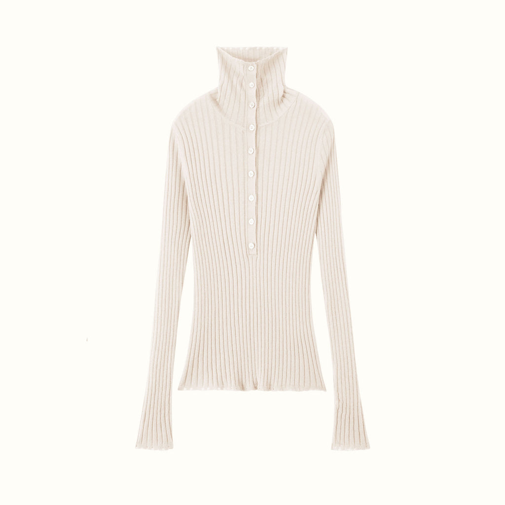 Ribbed Chunky Turtleneck Cashmere Pullover Damen Slim Fit