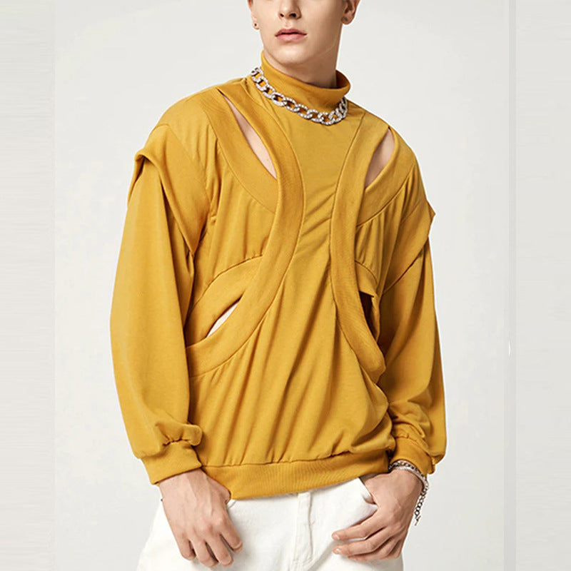 Herren Langarmshirt mit Stehkragen und Ueberzupfschulter