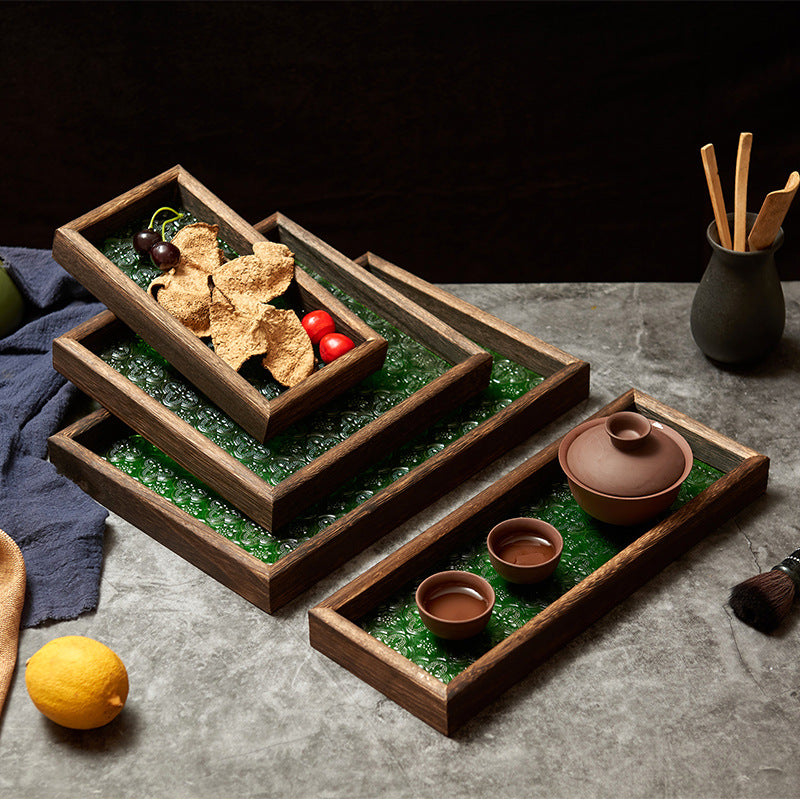 Retro Begonien-Tablett aus Holz und Glas | LuxeStyle