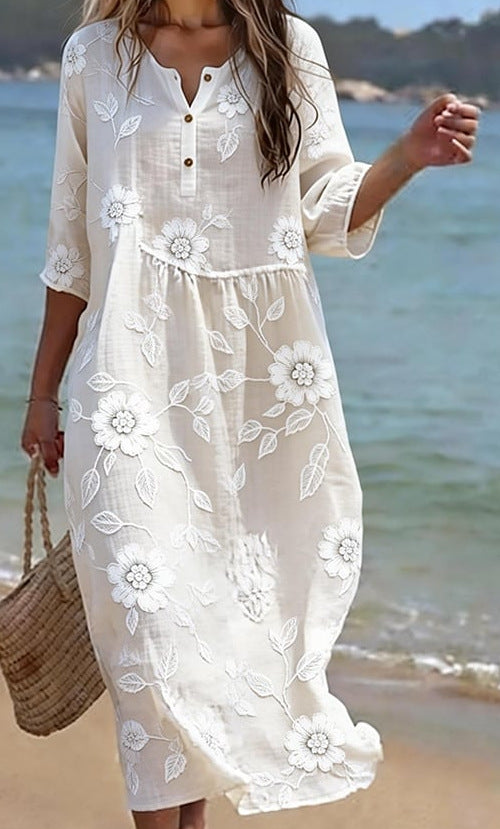 Gemustertes Langarmkleid mit Rundhals – Bild 1 | LuxeStyle