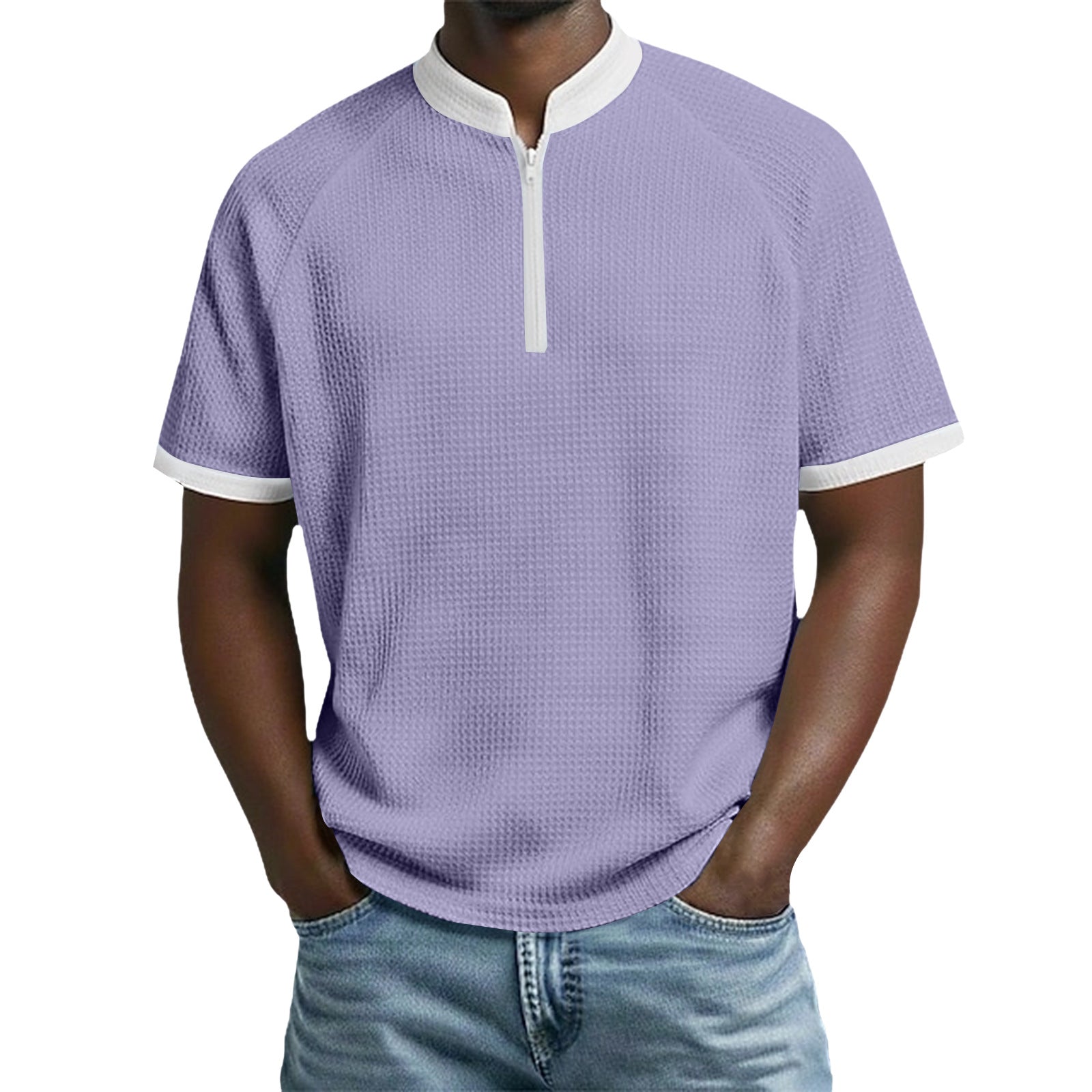 Herren-Polo mit Standkragen und Kontrastfarben