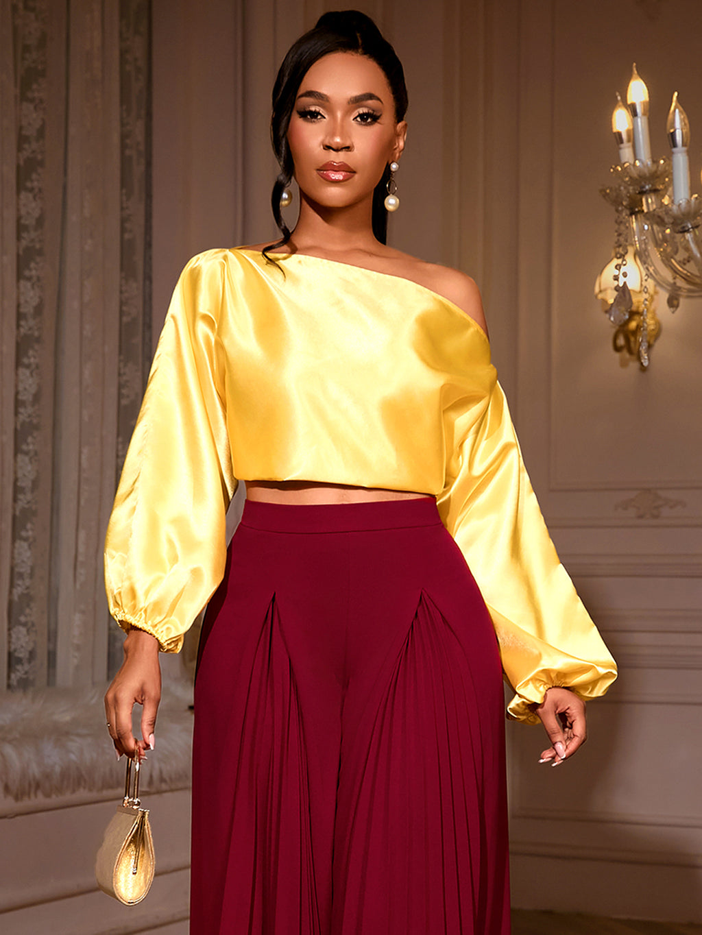 One-Shoulder Bluse mit Ballonärmeln