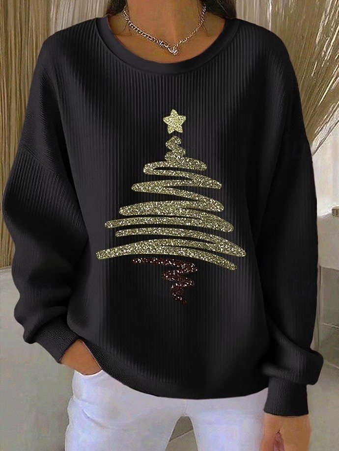 Damen Cord Hoodie mit 3D Weihnachtsbaum-Print