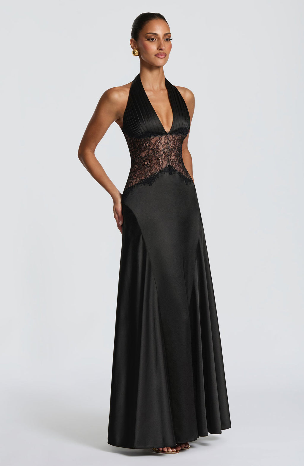 Satin-Abendkleid mit Spitze