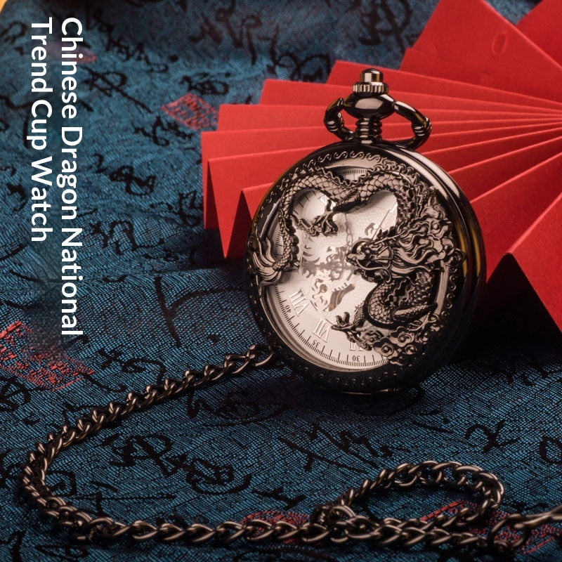 Chinesische Drachen-Skelett-Taschenuhr