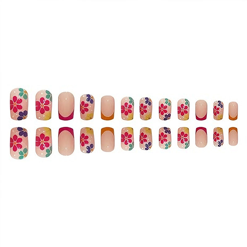 24 Stk. Press-On Nägel mit französischem Blumendesign