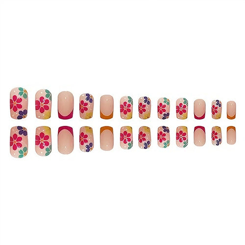 24 Stk. Press-On Nägel mit französischem Blumendesign