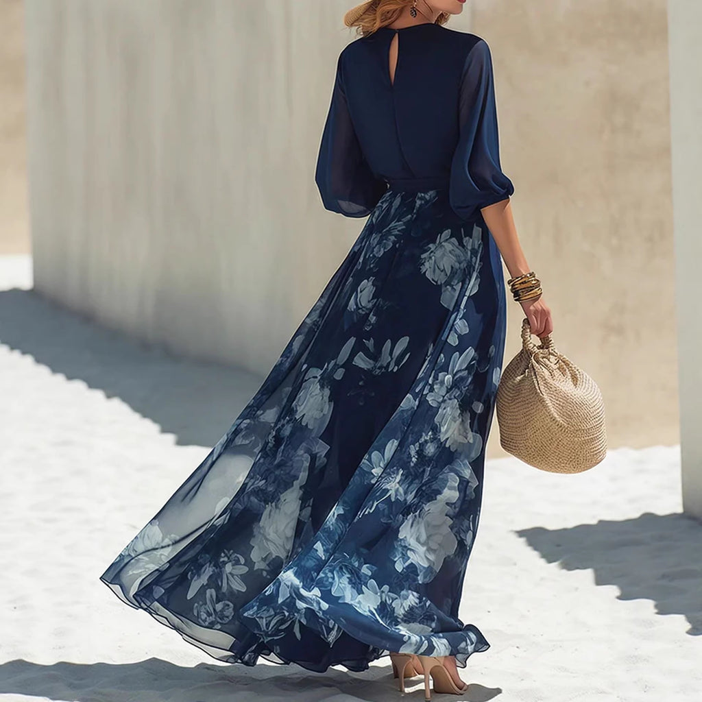 Elegantes Blumenkleid mit V-Ausschnitt – Bild 3 | LuxeStyle