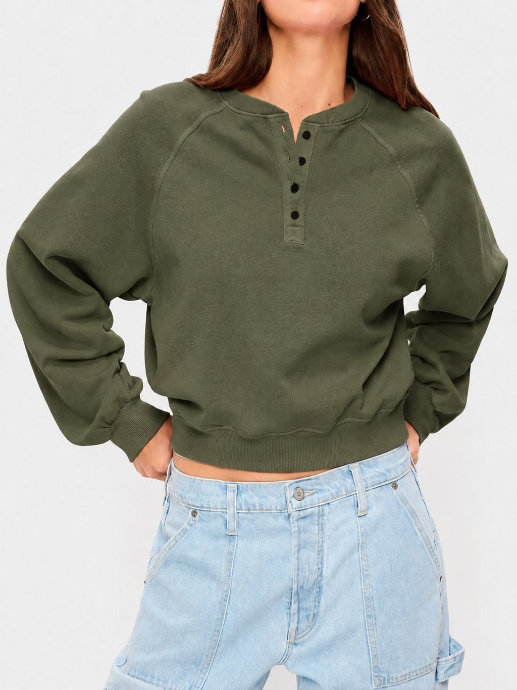 Cropped Sweatshirt mit Knöpfen
