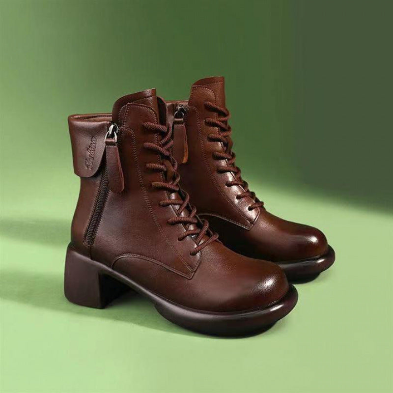 Vintage Leder-Boots mit Chunky-Sohle | LuxeStyle