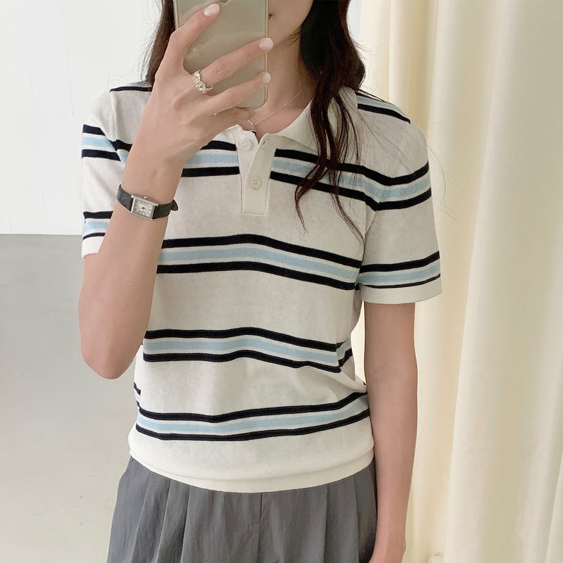 Retro Polo-Shirt mit Farbblock-Streifen