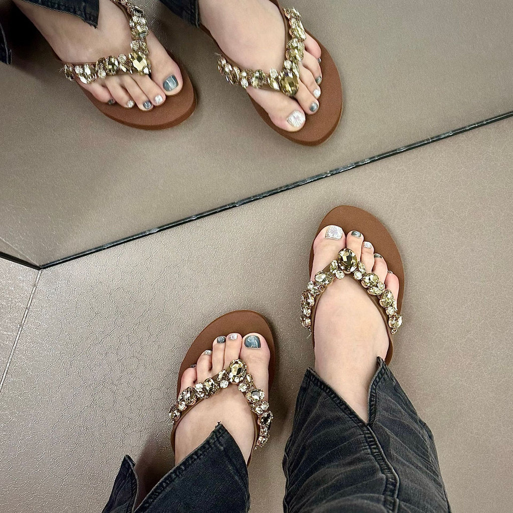 Damen Pantoletten mit farbigen Strass-Steinen